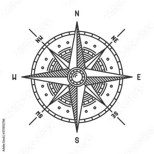 Compass Wind Rose Icon Sign on White Background. Vector