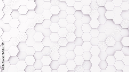 3D Futursitics rendering white abstract honeycomb random surface level background with lighting and shadow. Top view