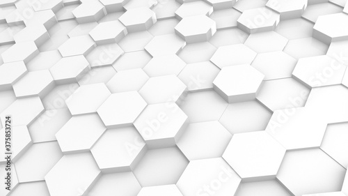 Fototapeta Naklejka Na Ścianę i Meble -  3D Futursitics rendering white abstract honeycomb random surface level background with lighting and shadow. Tilt angle