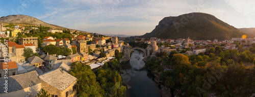 Fototapeta Naklejka Na Ścianę i Meble -  Panoramic view of the city of Mostar at sunset. Bosnia and Herzegovina