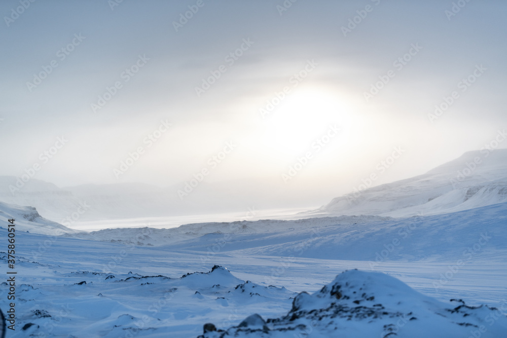Sunset on the horizon in Svalbard