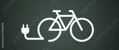 Eco electric bicycle, e-bike charge sign. Electric plug, bike battery charger. Bikes on a bicycle parking, power station charging point symbol. Flat vector ebike signs. 