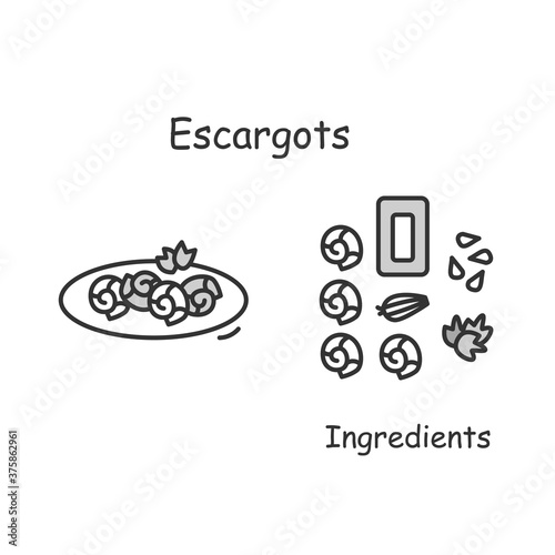 Escargot recipe icon. Traditional french gourmet food serving with garlic butter linear pictogram. Concept of European cuisine gourmet cooking. Editable stroke vector restaurant menu illustration
