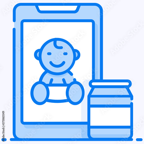 
Teddy bear inside mobile phone, style of babysitting services icon
