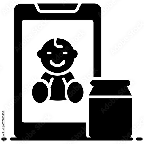 
Teddy bear inside mobile phone, style of babysitting services icon
