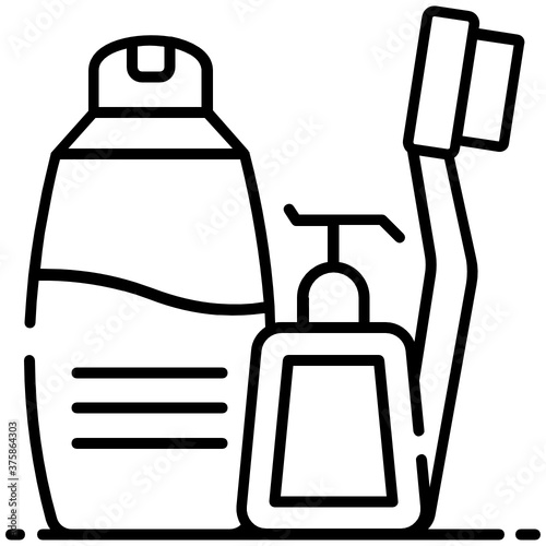 
Tooth brush with gel and shampoo showing bathroom amenities icon
