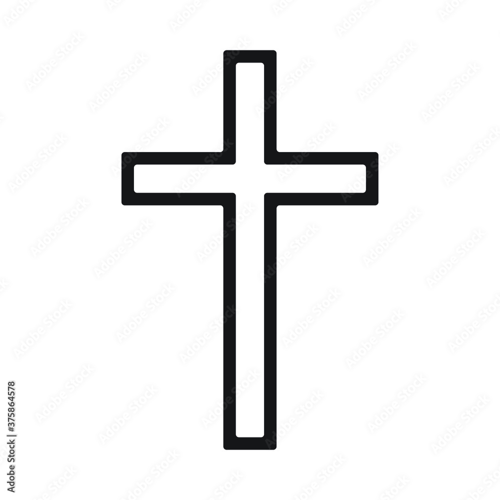 Cross vector shape symbol. Christianity sign. Christian religion icon. Catholic and protestant faith logo or image. Black silhouette isolated on white background.