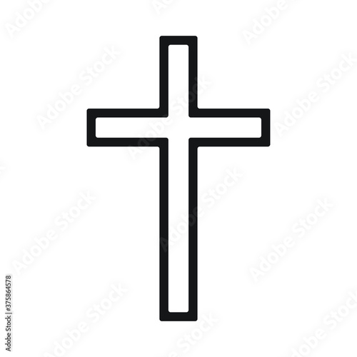 Cross vector shape symbol. Christianity sign. Christian religion icon. Catholic and protestant faith logo or image. Black silhouette isolated on white background.