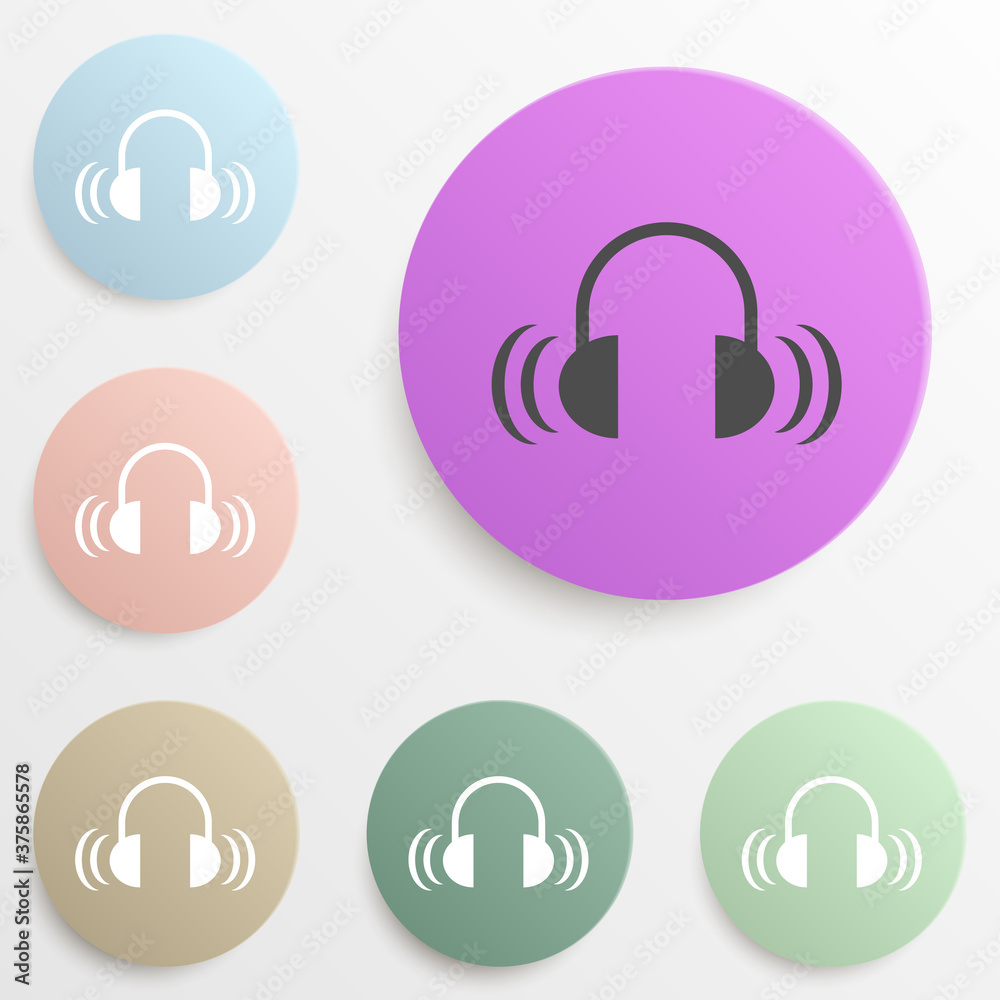 sound from headphones badge color set. Simple glyph, flat vector of web icons for ui and ux, website or mobile application sound from headphones badge color set. Simple glyph, flat vector of web icons for ui and ux, website or mobile application