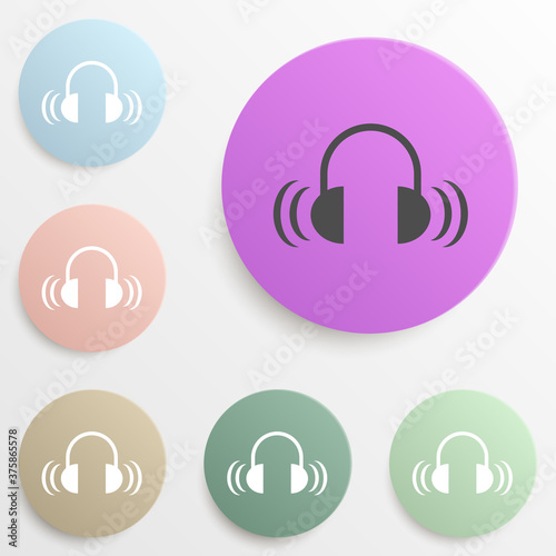sound from headphones badge color set. Simple glyph, flat vector of web icons for ui and ux, website or mobile application