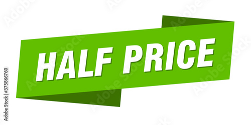 half price banner template. ribbon label sign. sticker