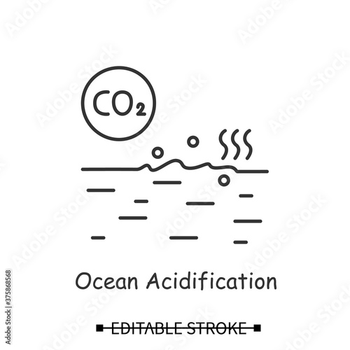 Ocean Co2 pollution icon Water resources acidification linear pictogram. Environmental danger, global ecosystem sustainability and carbon dioxide emission control illustration. Editable stroke vector