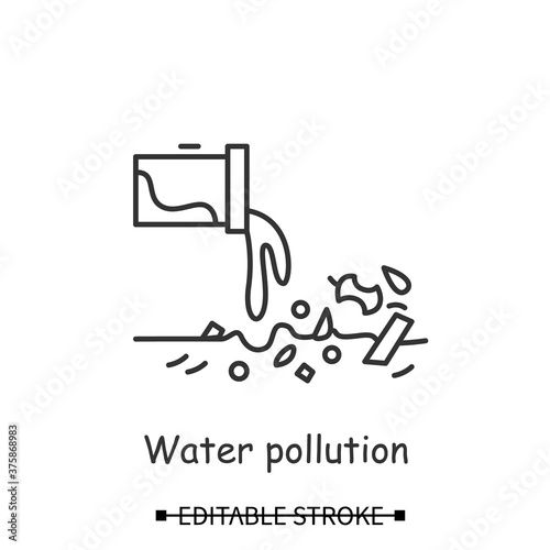 Water pollution icon. Sewerage tube linear pictogram. Concept of industrial waste water, factory drain reduction, water resources conservation. Editable stroke vector illustration