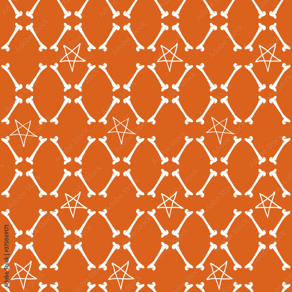 Fototapeta premium Vector white bones stars orange seamless pattern