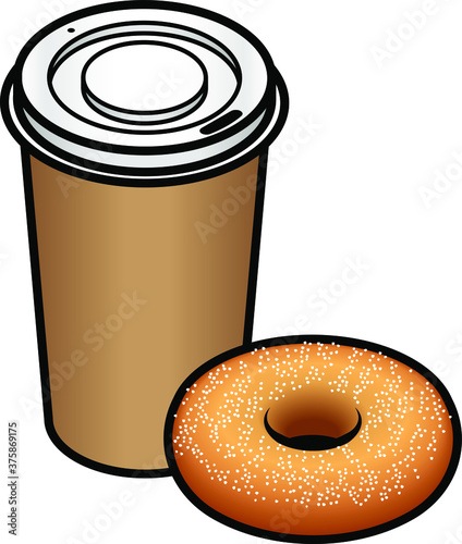 A takeaway coffee and a  sugar-dusted doughnut.