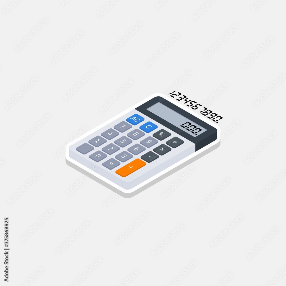Calculator and Digital number left view White Stroke and Shadow icon vector isometric. Calculator and Digital number left view White Stroke and Shadow icon vector isometric.