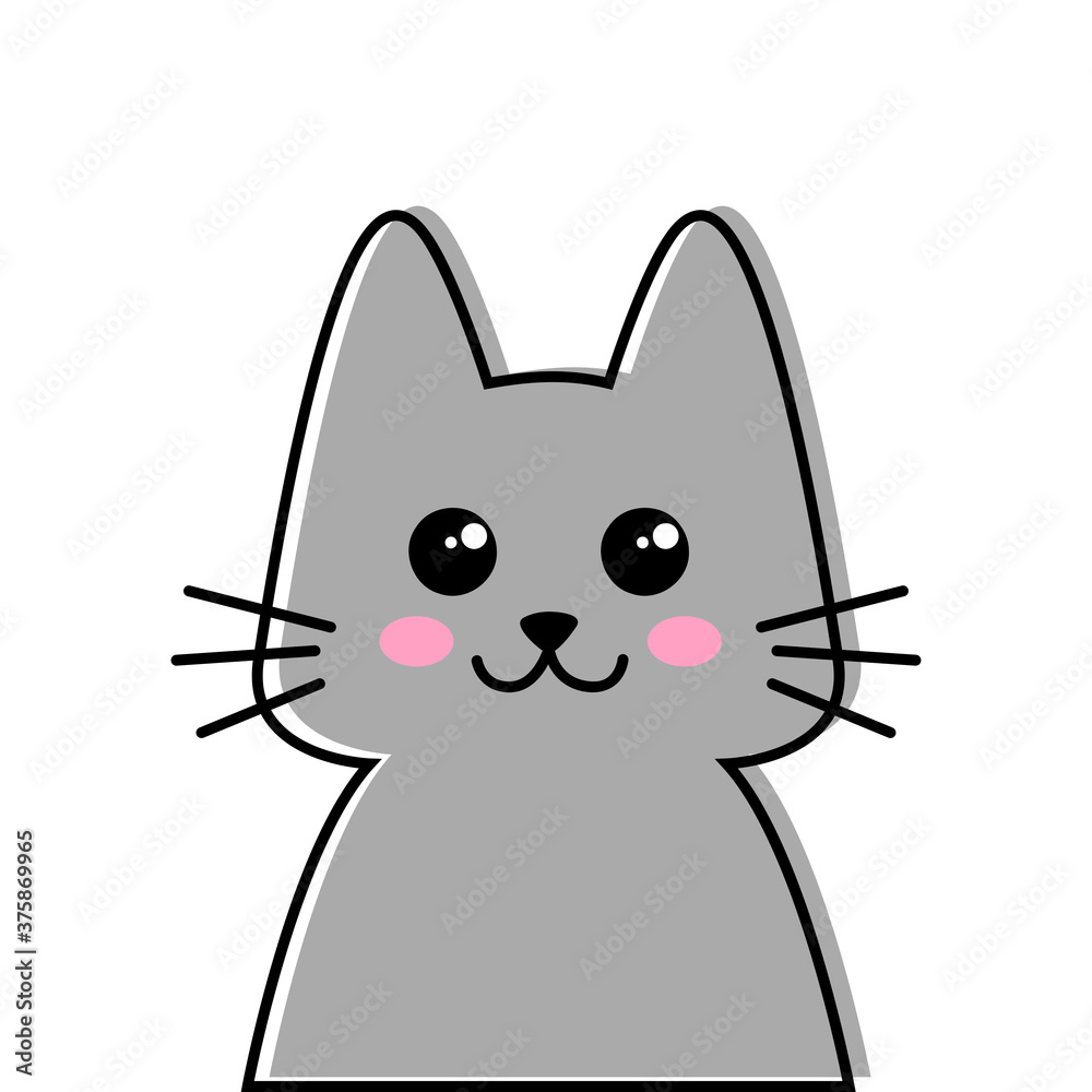 Cute cartoon gray kitten isolated on white Cute cartoon gray kitten isolated on white