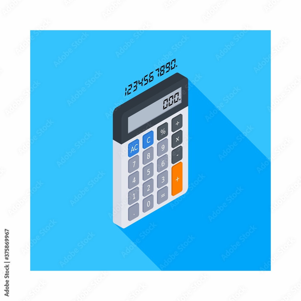 Calculator and Digital number right view icon vector isometric. Calculator and Digital number right view icon vector isometric.