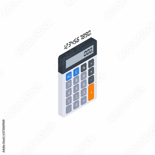 Calculator and Digital number right view White Background icon vector isometric.