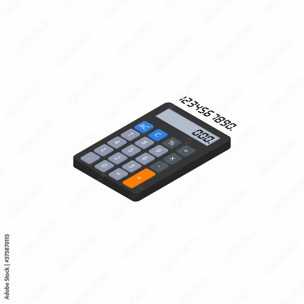 Calculator and Digital number left view White Background icon vector isometric. Calculator and Digital number left view White Background icon vector isometric.