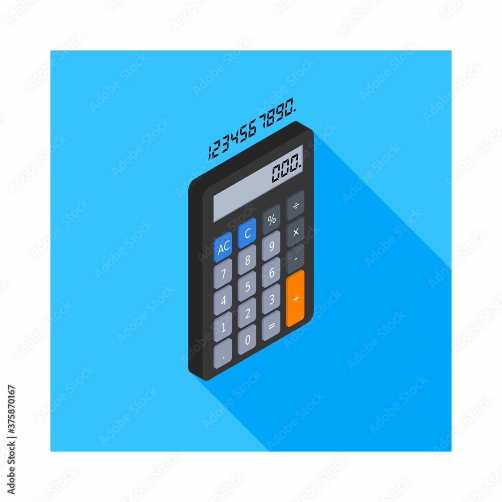 Calculator and Digital number right view icon vector isometric.