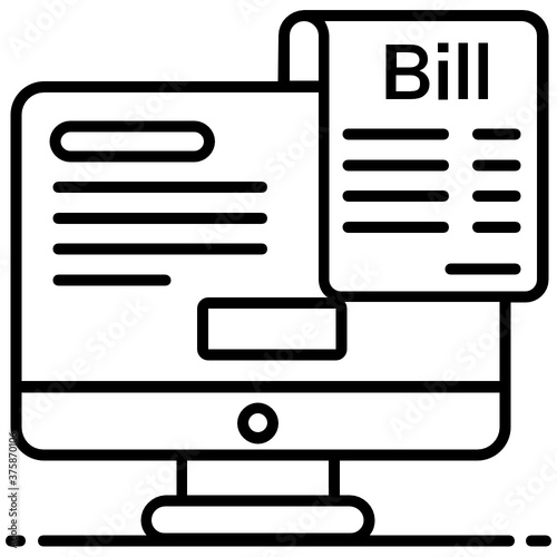  Invoice with desktop monitor, style of online bill icon 