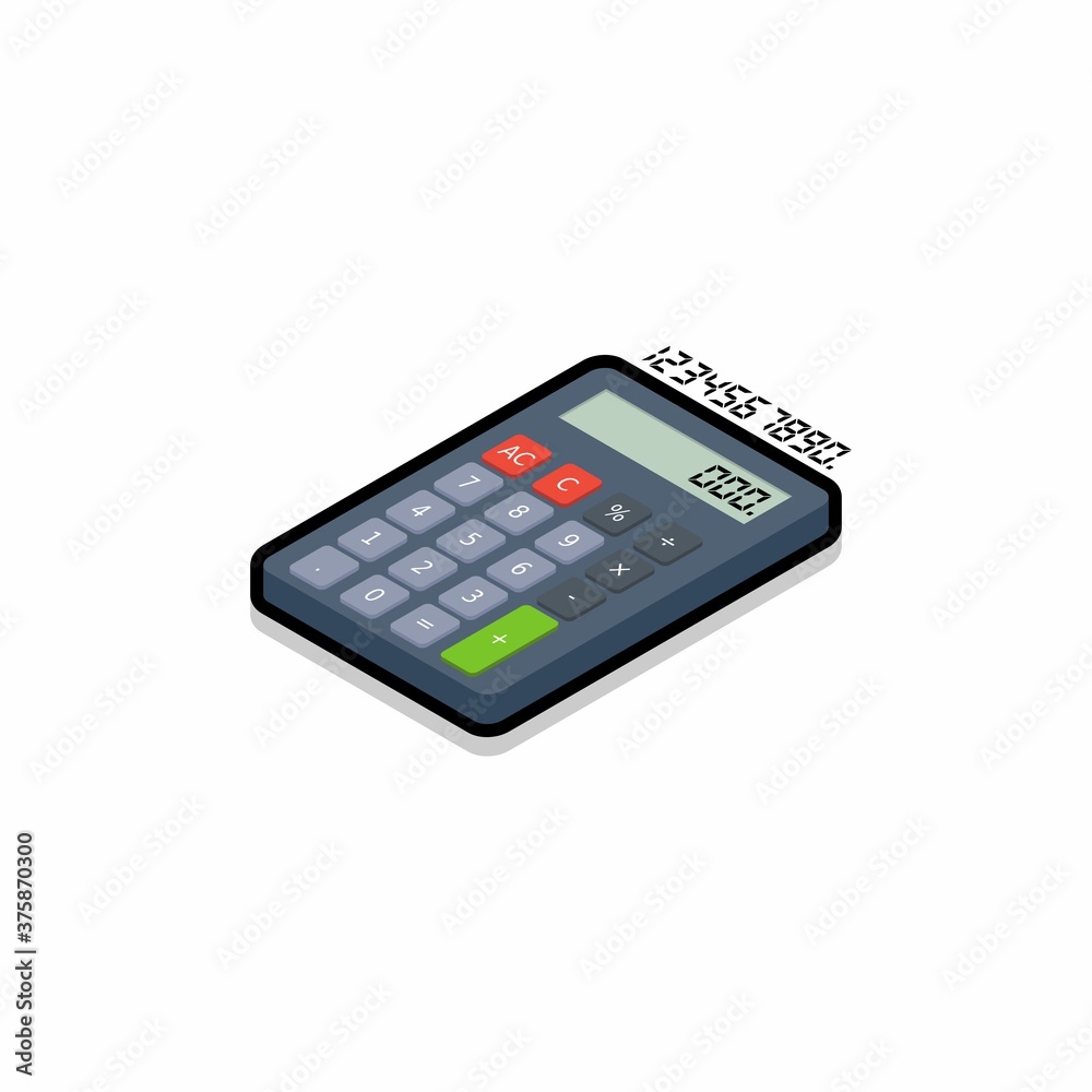 Calculator and Digital number left view Black Stroke and Shadow icon vector isometric. Calculator and Digital number left view Black Stroke and Shadow icon vector isometric.