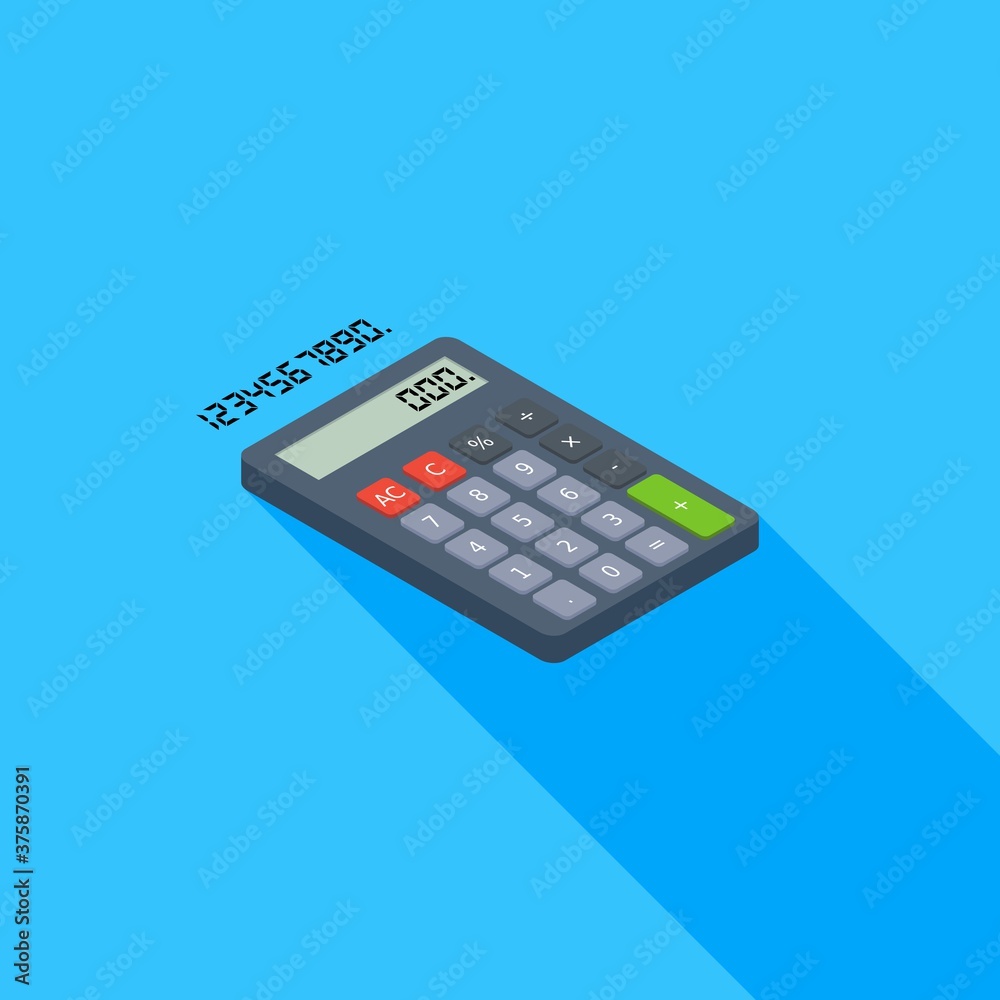 Calculator and Digital number right view icon vector isometric. Calculator and Digital number right view icon vector isometric.