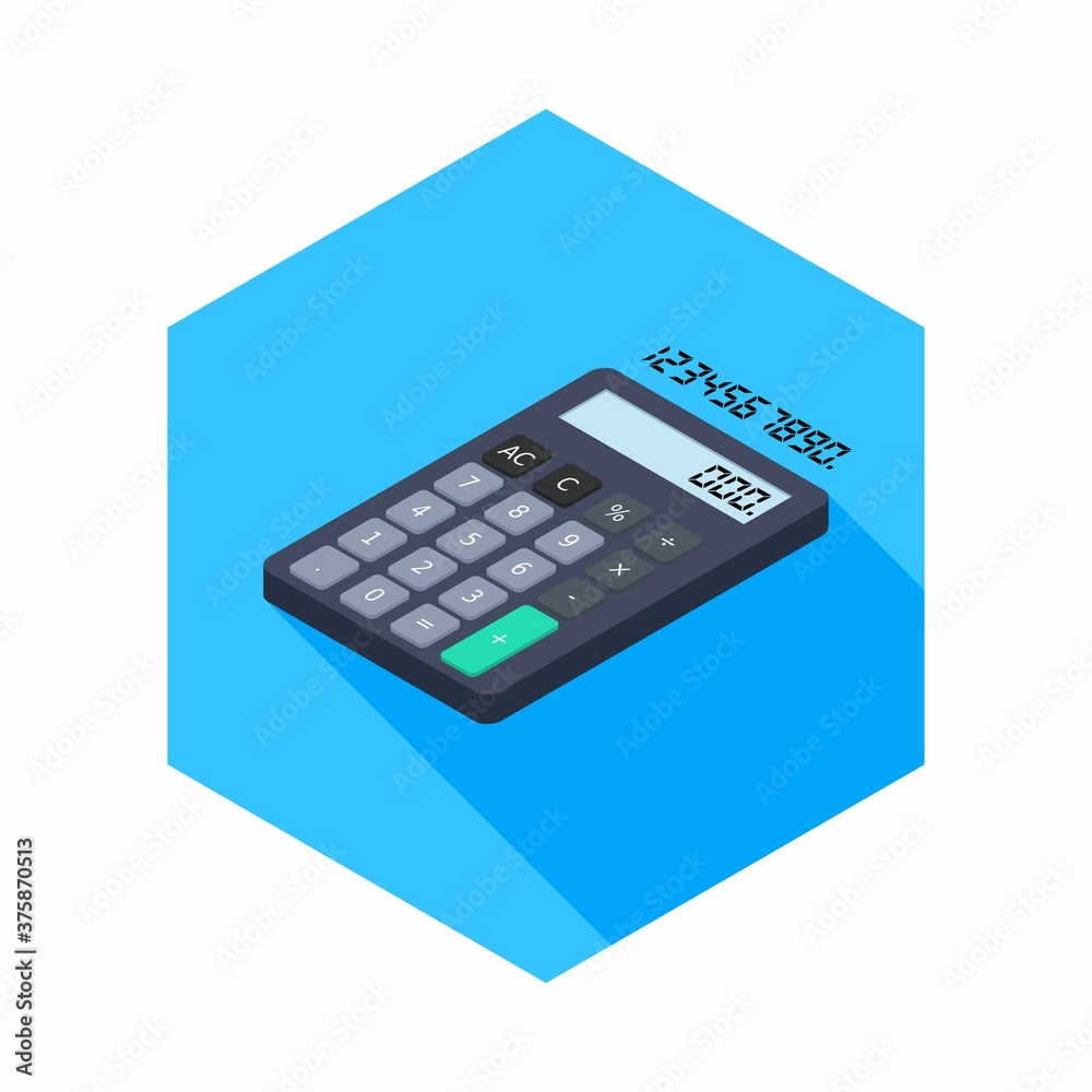 Calculator and Digital number left view icon vector isometric. Calculator and Digital number left view icon vector isometric.