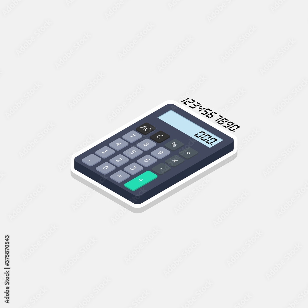 Calculator and Digital number left view White Stroke and Shadow icon vector isometric. Calculator and Digital number left view White Stroke and Shadow icon vector isometric.
