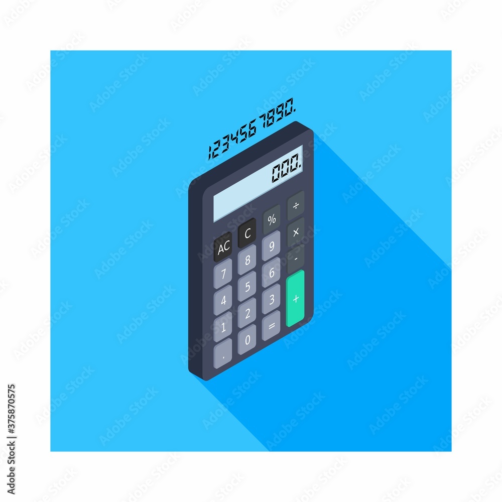 Calculator and Digital number right view icon vector isometric.