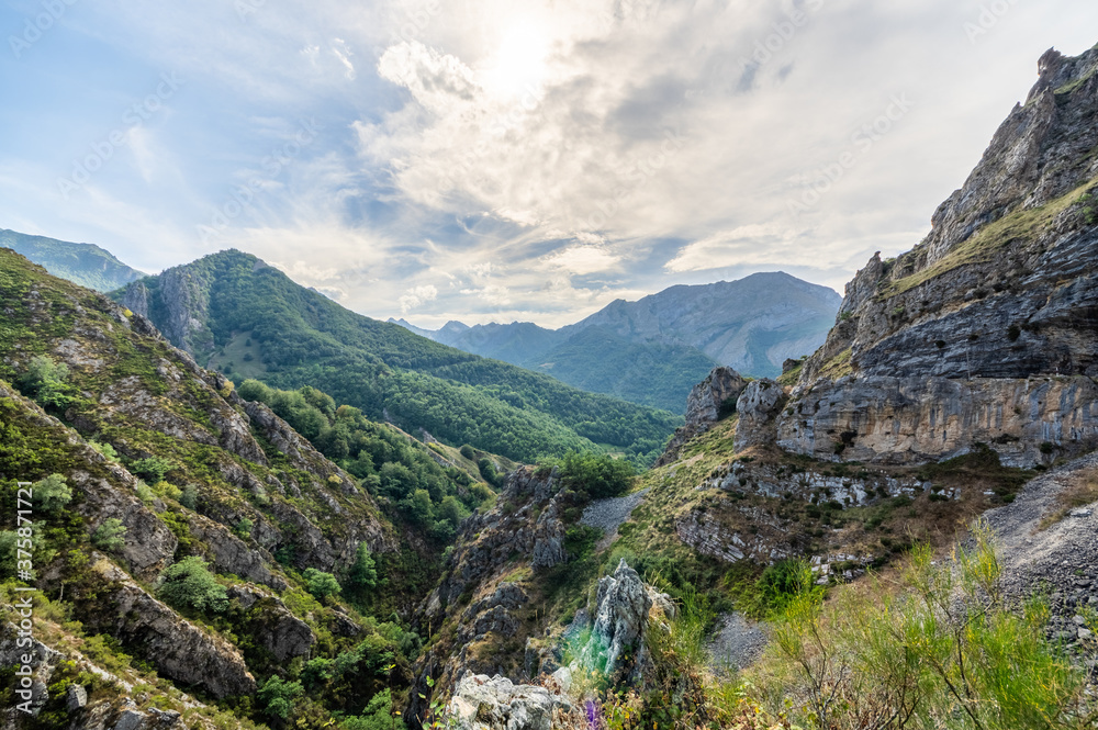 View of the Sajambre valley in the Picos de Europa national park in Leon, Spain