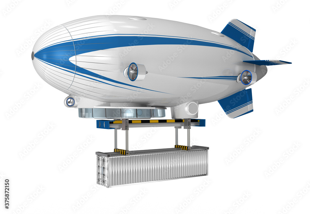 3d Zeppelin, Luftschiff mit Frachtcontainer, freigestellt 3d Zeppelin, Luftschiff mit Frachtcontainer, freigestellt