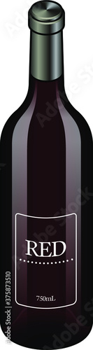A bottle of red wine. Dark red glass.