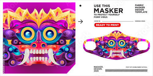 Masker design template and mockup with colorful illustration to protect corona virus