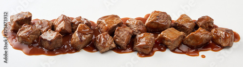 Foto Panorama banner with beef goulash in a rich gravy