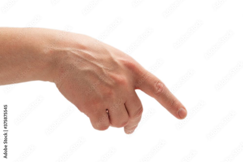 Man hand pointing or touching isolated.