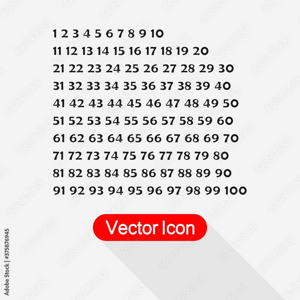 Set Of Numbers, Figures from 1 to 100 Icons Vector Illustration Eps 10