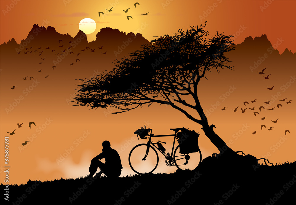 Pause en vélo au pied de l’arbre