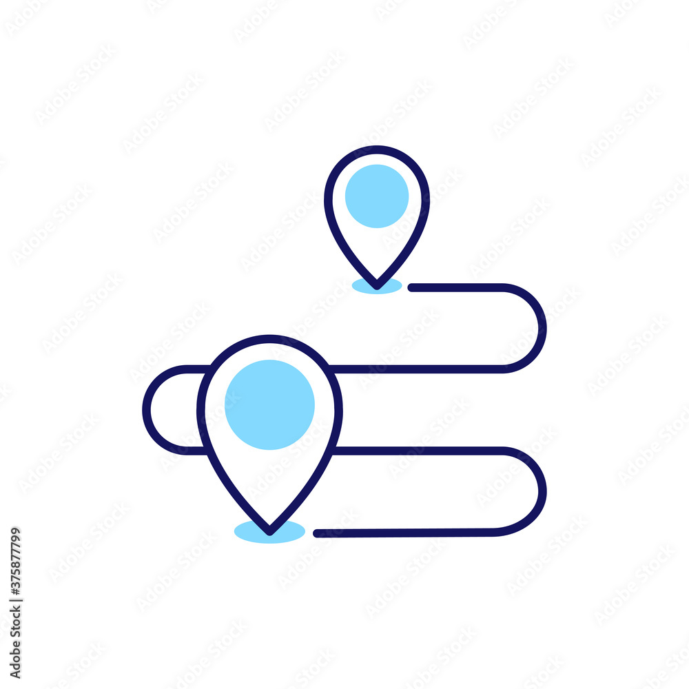 route location with two map pin line color icon editable stroke vector illustration. tourism, traveling theme icon. simple and modern style icon route location with two map pin line color icon editable stroke vector illustration. tourism, traveling theme icon. simple and modern style icon