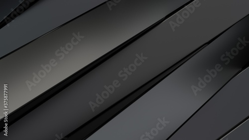 Black metal panels of rectangular shape. Random chaotic position. Abstract composition. 3d rendering
