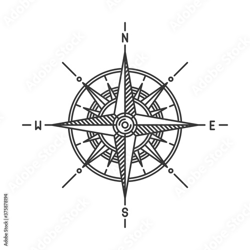 Compass Wind Rose Icon Sign on White Background. Vector