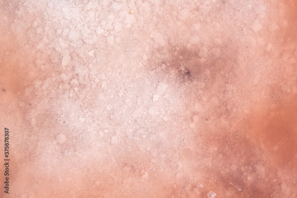 background and texture of pink lake, salt covered with water