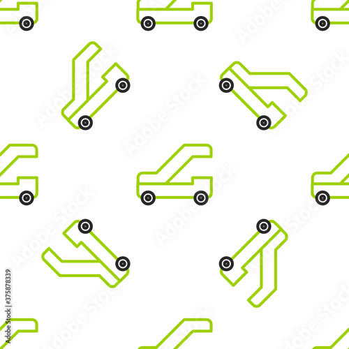 Line Passenger ladder for plane boarding icon isolated seamless pattern on white background. Airport stair travel. Vector Illustration.