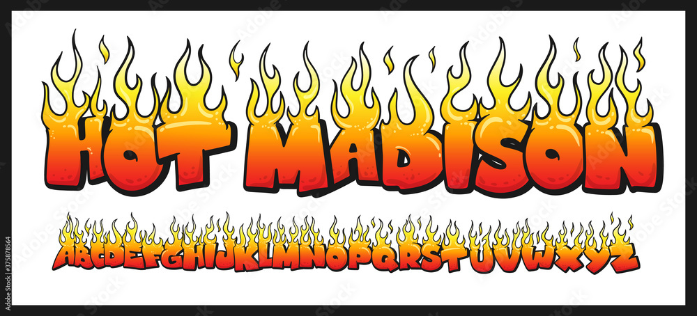 Fire burning letters set. latin alphabet. Vector font