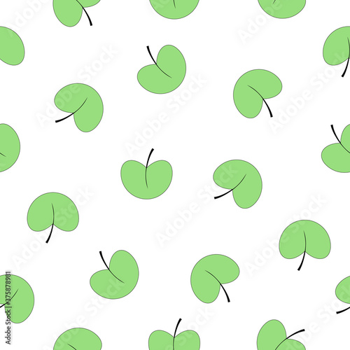Seamless pattern green leaves white background.