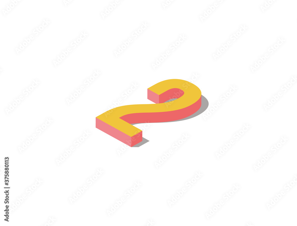 Concept of be the second one, second birthday, second place, losing. Isometric illustration of the number two. Pastel orange and red colored. White background. Isolated Concept of be the second one, second birthday, second place, losing. Isometric illustration of the number two. Pastel orange and red colored. White background. Isolated