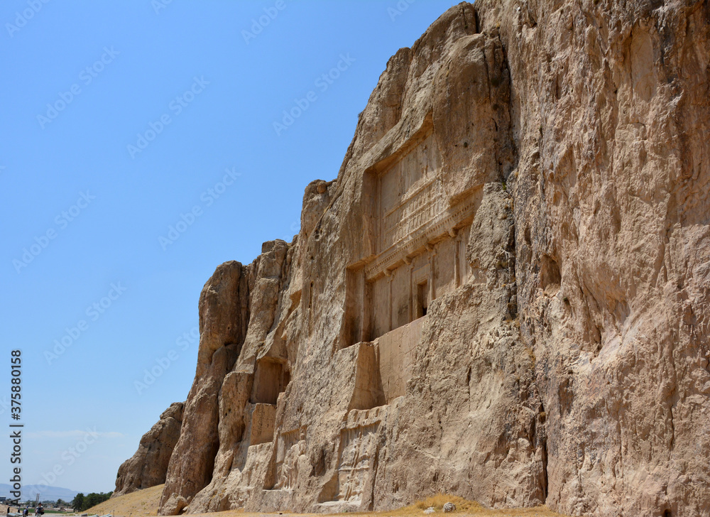 Tomb of Darius I (550-487 BC)  in the foreground, in the imperial necropolis of Naqsh-e Rostam, Iran