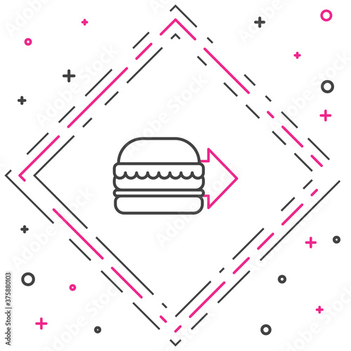 Line Online ordering and burger delivery icon isolated on white background. Colorful outline concept. Vector Illustration.