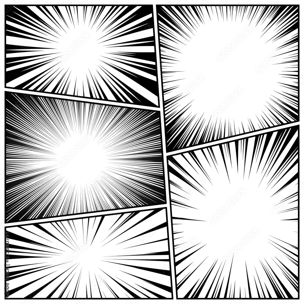 Comic book radial lines collection. Comics background with motion